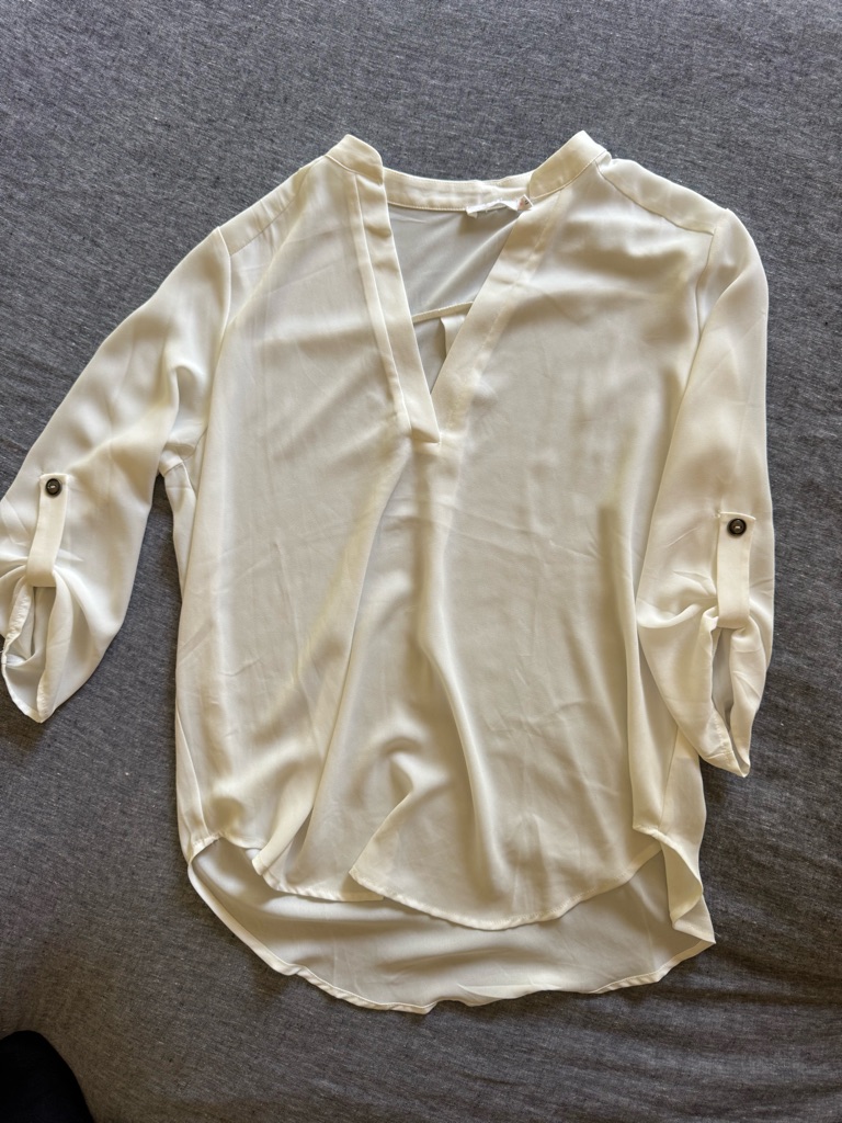 Lush Cream V-Neck Roll-Tab Blouse